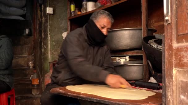January 2022 Kathmandu Nepal Man Making Namak Pare Sweet Snacks — стоковое видео
