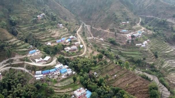 Widok Lotu Ptaka Tereny Tarasowe Zboczach Wzgórza Nepalu — Wideo stockowe