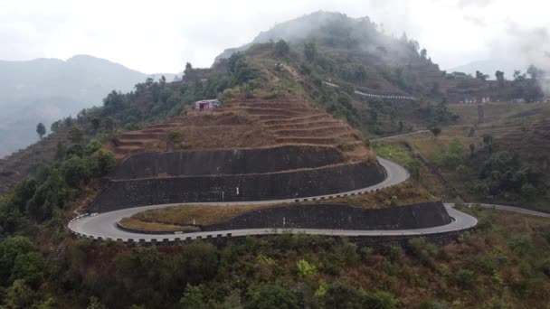 Drone Záběry Boční Pohled Dálnici Bardibas Highway Kopcích Horách Nepálu — Stock video