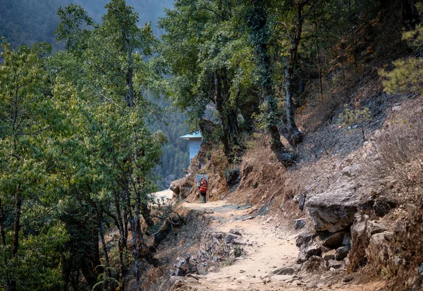 ネパールのエベレスト地域の山道で重い負荷を運ぶポーター — ストック写真
