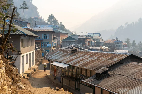 2022年3月10日 尼泊尔喜马拉雅山Phakding小村通往珠穆朗玛峰大本营路上的搬运工 — 图库照片