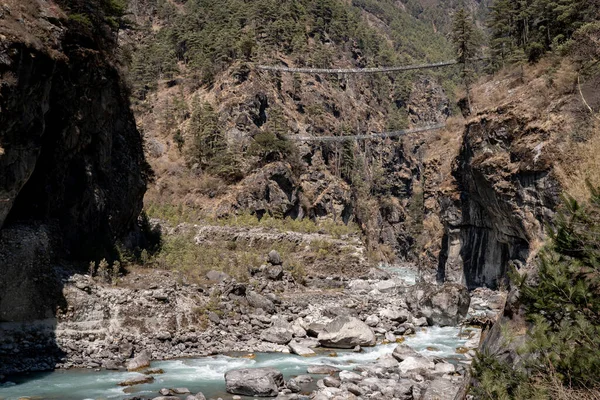 Tensing Hillary Swinging Bridges Sulla Strada Campo Base Dell Everest — Foto Stock