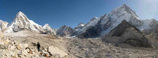 Gorak Shep, Kala Patthar ve Khumbu Vadisi 'nin panoramik görüntüsü Himalaya Dağları' nın Everest Dağı 'nı gözlerden uzak tutuyordu..