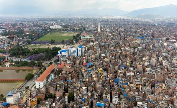 stock image An aerial view of the city of Kathmandu, Nepal on a cloudy day.