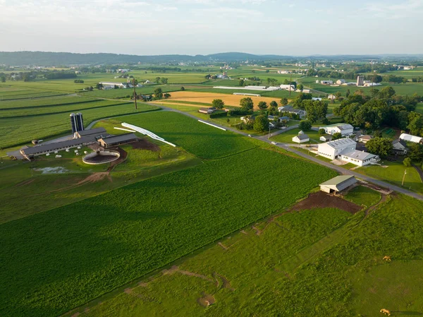 Aerial View Evening Light Rural Farmland Countryside — Foto de Stock