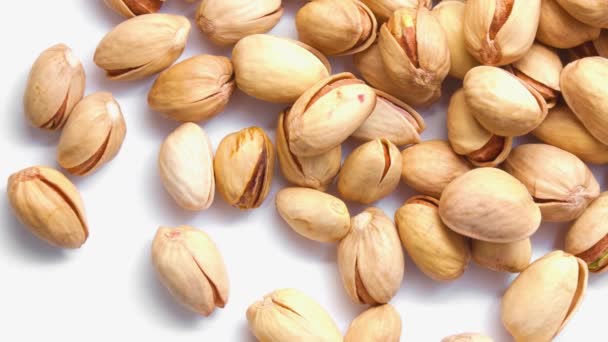 Bunch Spinning Pistachios White Background View — Stock Video