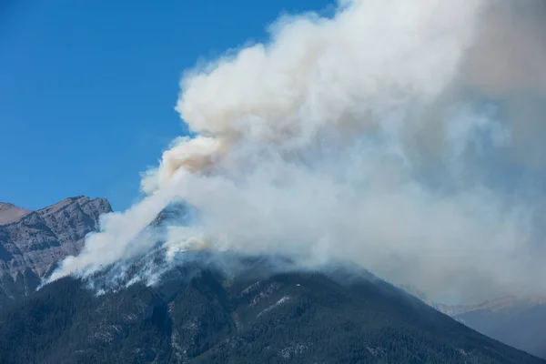 smoke from a forest wildfire on the side of a mountain