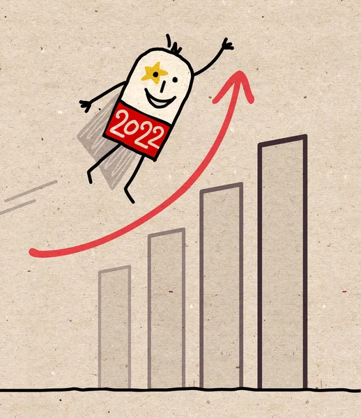 Handgezeichneter Cartoon 2022 Super Hero Mit Optimistischem Wirtschaftsdiagramm Braune Papierstruktur — Stockfoto