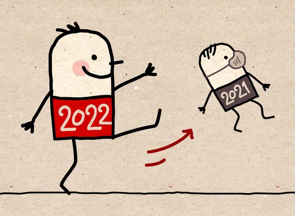 Dessin Animé Big 2022 Man Kicking Out Small 2021 Avec — Photo