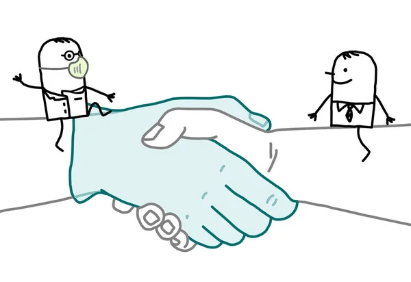 Ручное Рисование Мультфильм Доктор Бизнесмен Встреча Большой Рукопожатие — стоковый вектор