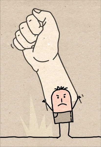 Ręcznie Rysowane Kreskówki Angry Man Rising Big Fist — Zdjęcie stockowe