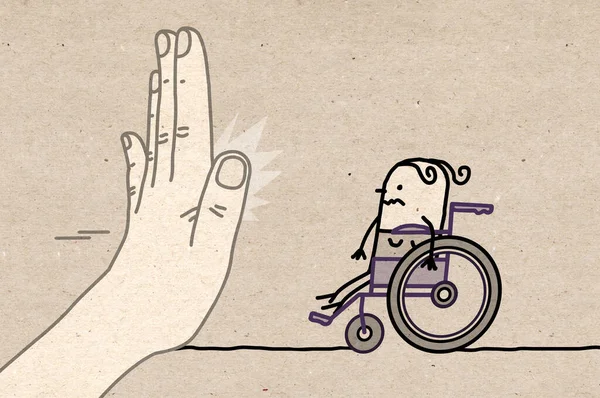 Hand Drawn Big Hand Cartoon Character Stop Sign Facing Disabled — Stock Photo, Image