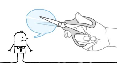 Hand drawn Big Hand, Cutting off the Speech of a Cartoon Man