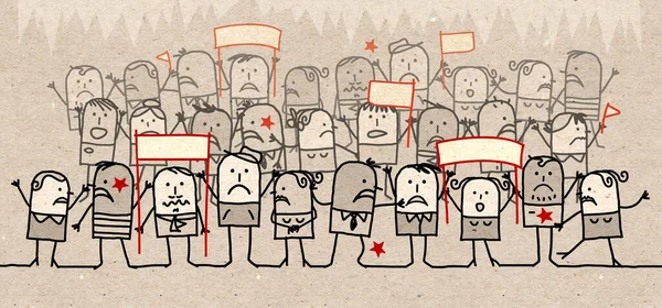 Hand Drawn Cartoon Angry Protesting Group People — Stockfoto