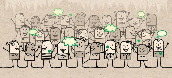 Hand Drawn Cartoon Happy Celebrating Group People — Stock fotografie