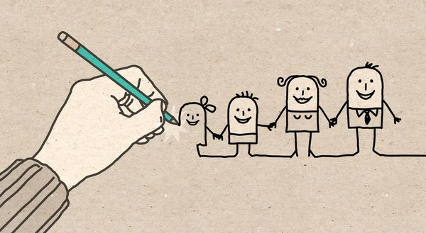 Cartoon Family Designed Big Human Hand Pencil —  Fotos de Stock