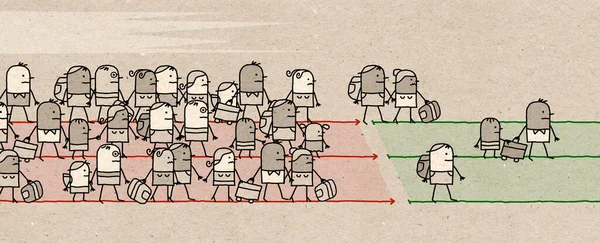 hand drawn Cartoon Migrating People on the Frontier