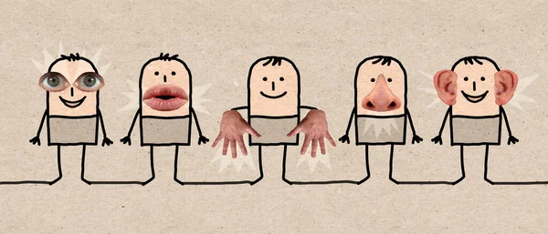 Personaggi Dei Cartoni Animati Disegnati Mano Cinque Sensi Collage — Foto Stock