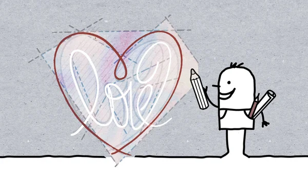 Diseñador Dibujos Animados Dibujado Mano Dibujando Gran Corazón Gráfico —  Fotos de Stock