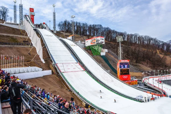 Sotji Ryssland Februari 2014 Skidhoppningstävlingar 2014 Vinterolympiaden Hölls Russki Gorki Royaltyfria Stockbilder