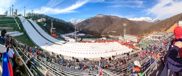 Sotji Ryssland Februari 2014 Skidhoppning Vid Vinterolympiaden 2014 Hölls Russki Royaltyfria Stockfoton