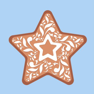 Yıldız şeklinde zencefilli ekmek, krema deseni, Noel için tatlı.,