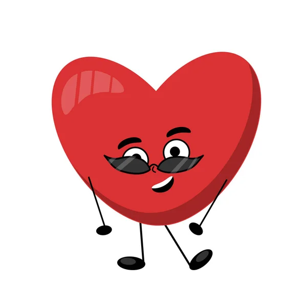 Siyah gözlük takan modaya uygun kırmızı kalp, aşk ifadesi olan kalp karakteri, şık görünüş, gigalo, kadın adam