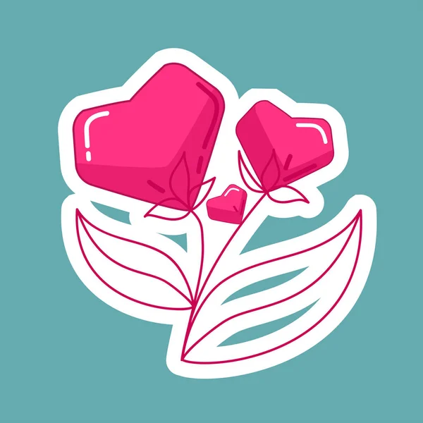 Kalplerin çıkartması, sevgililer günü hediyesi, düğün, saplar ve yapraklar.