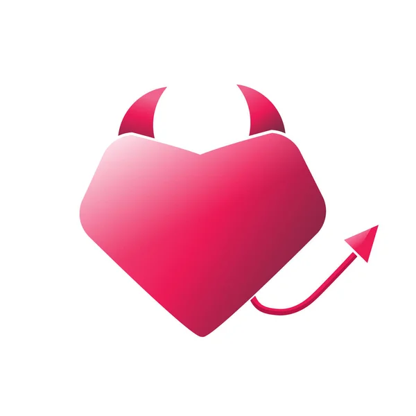 Vektör Sevgililer Günü çıkartması, pembe şeytan şeklinde kalp, mızrak kuyruğu, sevimli şeytan.