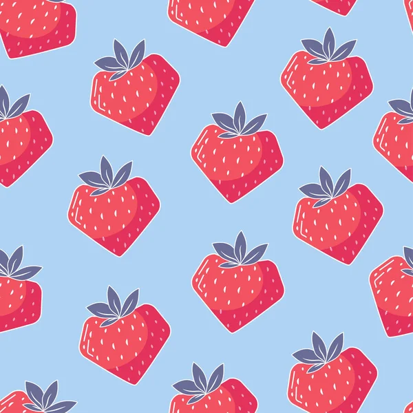 Kırmızı çilekli vektör deseni. Kusursuz desen. Büyük parlak meyveler. Tekstil için böğürtlen deseni, web afişi, kartpostallar. Taze yaz meyveleri. kırmızı meyveler ve meyveler.