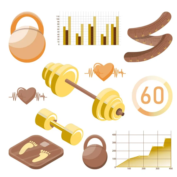 Kızlar için vektör spor ekipmanı, dambıllar, kilogram, sağlıklı yaşam tarzı egzersizi