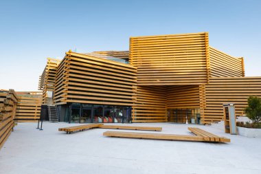 Eskisehir, Türkiye - Ekim 2021: Eskisehir, Türkiye 'deki Odunpazari Modern Sanat Müzesi. Müzede modern ve çağdaş sanatlar sergilenmektedir.