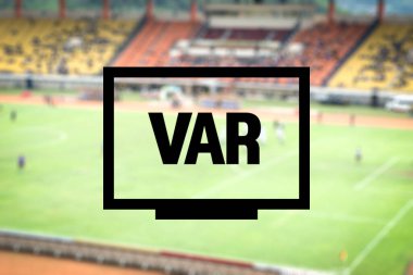 Futbolda VAR grafiği, futbol veya futbol maçı için Video Hakem Yardımcısı çizimi, canlı skorlar, ekranda veya televizyonda spor.