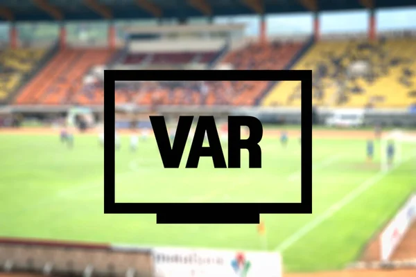 VAR graphic in football, Video Assistant Referee illustrative graphic for soccer or football match, live score, sports on screen or TV.