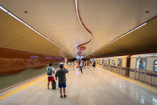 Sofia Bulgarije Juli 2022 Sofia Metrostation Platform Met Ondergrondse Trein — Stockfoto