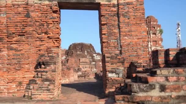 Antigua Ruina Ayutthaya Tailandia Ladrillo Estructura Rotos — Vídeos de Stock