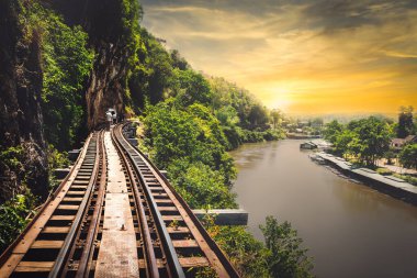 The Historical Death Railway Of World War 2 in River Kwai Kanachanaburi, country side of Thailand.