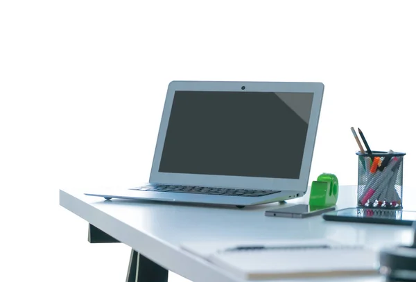 Blank Screen Laptop Computer Mock Isolated Office Desk Application Website — Stock Fotó