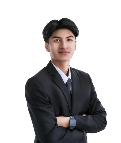 Portrait Confidence Asian Business Man Standing Isolated White — Zdjęcie stockowe