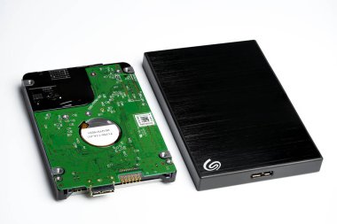 Bangkok, Thailand - 22 June 2022.  Internal and external Hardisk drive in 2.5 size isolated on white.