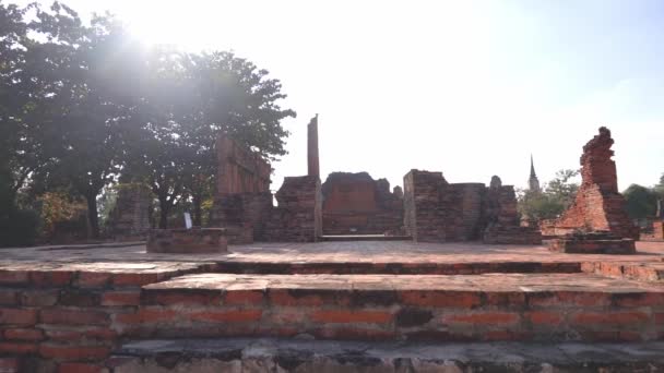 Forntida Ruin Ayutthaya Thailand Bruten Tegel Och Struktur — Stockvideo