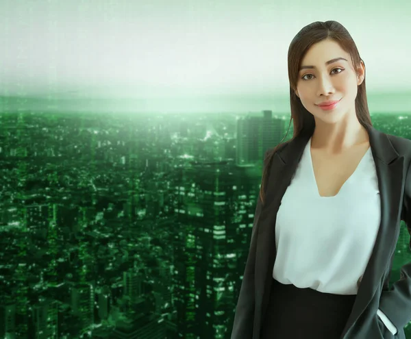Portrait Asian Business Woman Japanese Tokyo Technology City Green Technology — ストック写真