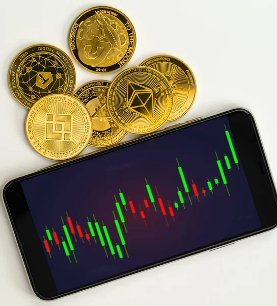 Green Profit Graph Bull Market Crypto Currency Mobile Phone — Stockfoto
