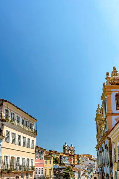 Facciata Vecchie Storiche Colorate Case Chiese Nel Quartiere Pelourinho Salvador — Foto Stock