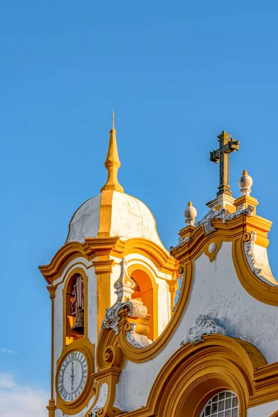 Historische Kerktoren Met Klok Klok Beroemde Stad Tiradentes Minas Gerais — Stockfoto