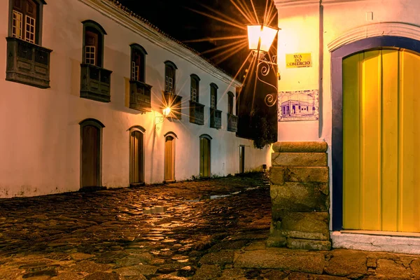 Calle Empedrada Reflejos Charcos Histórica Ciudad Paraty Durante Una Noche — Foto de Stock