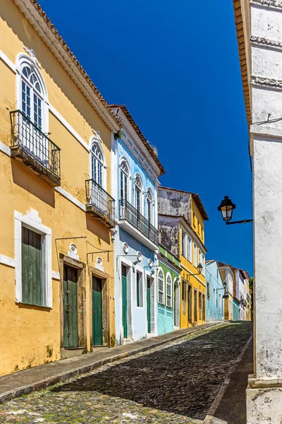 Cobbled Streets Slopes Colorful Colonial Style Historic Houses Pelourinho District — Fotografia de Stock