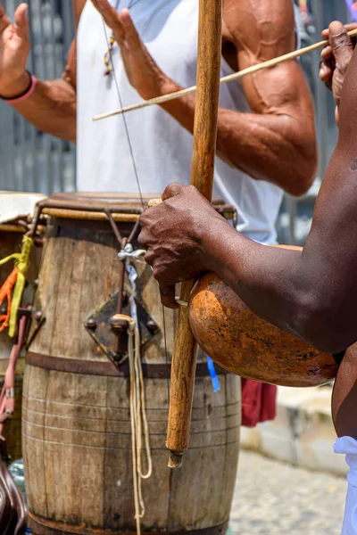 Musicisti Che Suonano Strumenti Tradizionali Utilizzati Capoeira Mix Lotta Danza — Foto Stock