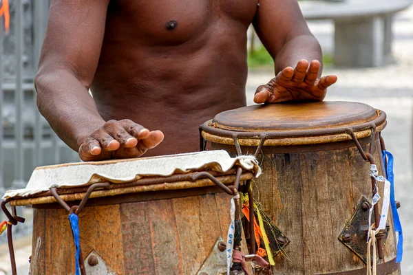 Músicos Tocando Instrumentos Tradicionales Utilizados Capoeira Una Mezcla Lucha Danza —  Fotos de Stock