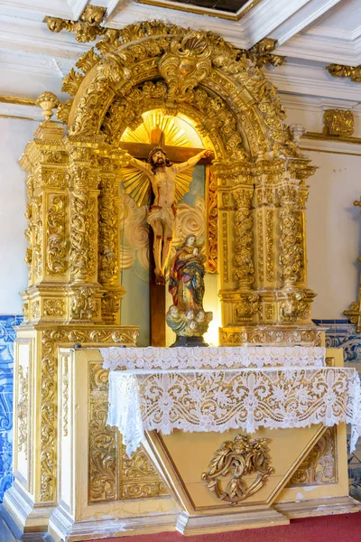 Altar Gamle Historiske Barok Kirke Bladguld Med Billedet Jesus Kristus - Stock-foto